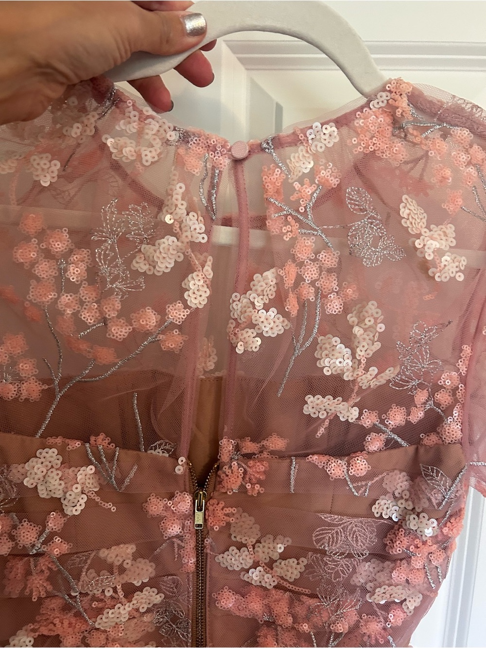 Self-Portrait Pink Sequin Floral Mesh Dress - Picture 5 of 6
